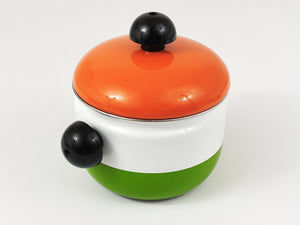 Carl Aubock Enameled Pot with Lid by Riess, Orange, White, Green, Austria, 1970s