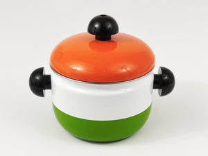 Carl Aubock Enameled Pot with Lid by Riess, Orange, White, Green, Austria, 1970s