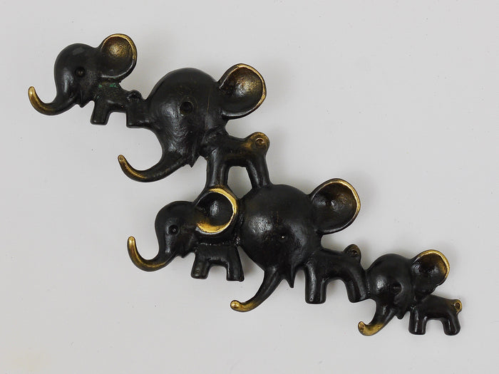 Walter Bosse Elephants Brass Key Hanger by Herta Baller, Austria, 1950s