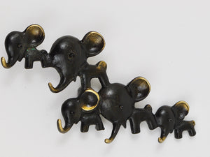 Walter Bosse Elephants Brass Key Hanger by Herta Baller, Austria, 1950s