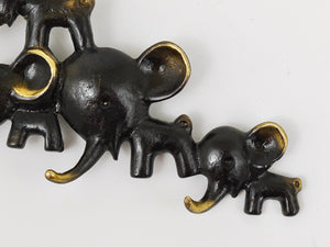 Walter Bosse Elephants Brass Key Hanger by Herta Baller, Austria, 1950s