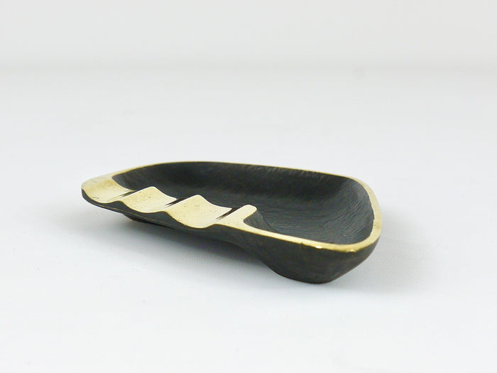 Walter Bosse Asymmetrical Modernist Black Brass Ashtray by Herta Baller, 1950s