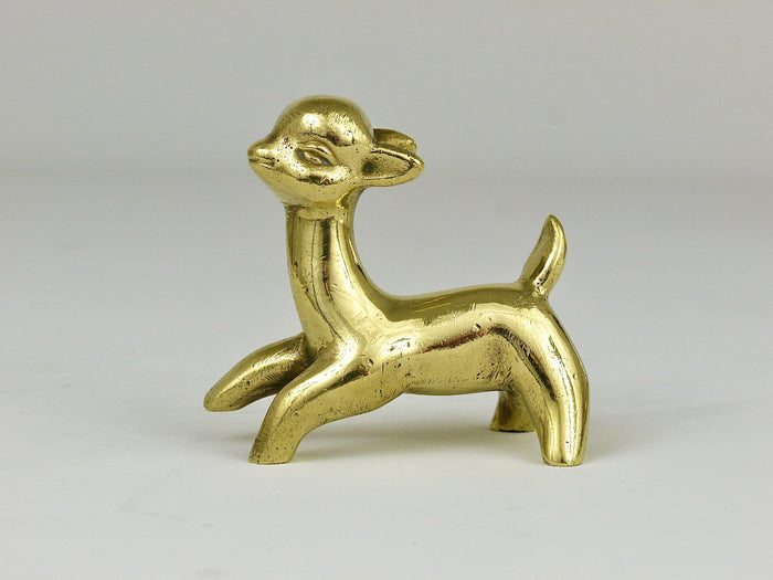 Walter Bosse Midcentury Deer Fawn Brass Figurine, Herta Baller, Austria, 1950s
