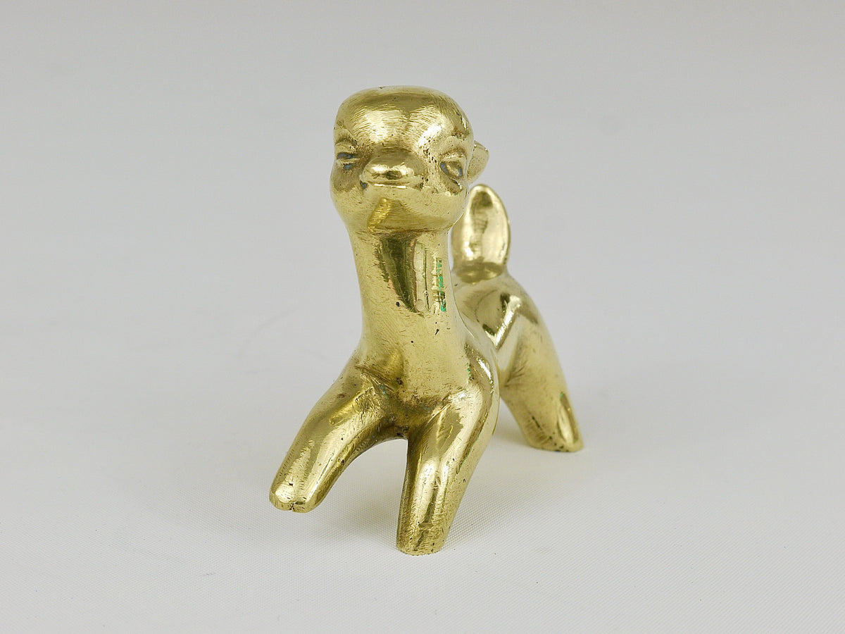 Statuetta Walter Bosse Mid-Century di cerbiatto in ottone, Herta Baller, Austria, anni 1950