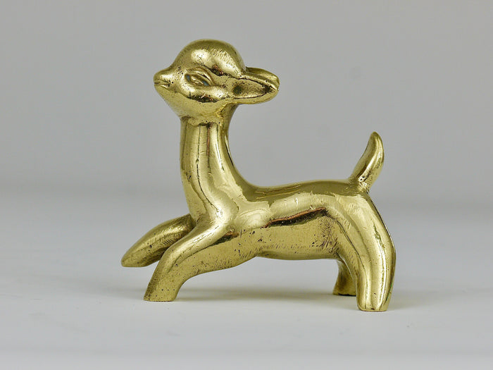 Walter Bosse Midcentury Deer Fawn Brass Figurine, Herta Baller, Austria, 1950s