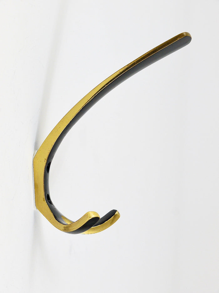 Up to 6 Midcentury Brass Double Wall Hooks by Herta Baller, Austria, 1950s