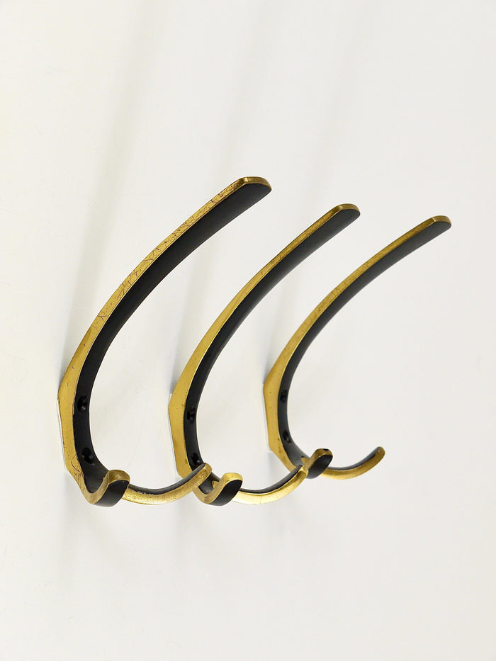 Up to 6 Midcentury Brass Double Wall Hooks by Herta Baller, Austria, 1950s
