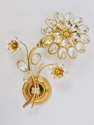 Par de apliques de pared de flores en latón dorado y cristal de Ernst Palme, Palwa Alemania, años 70