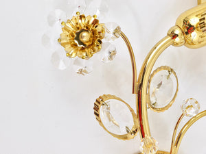 Par de apliques de pared de flores en latón dorado y cristal de Ernst Palme, Palwa Alemania, años 70