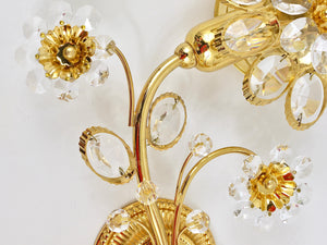 Par de apliques de pared de flores en latón dorado y cristal de Ernst Palme, Palwa Alemania, años 70