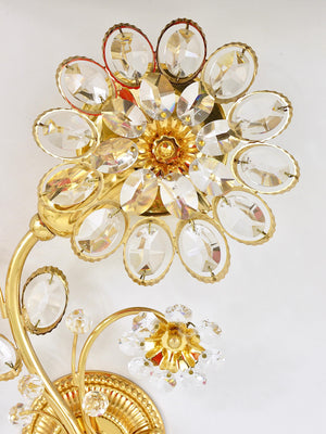 Par de apliques de pared de flores en latón dorado y cristal de Ernst Palme, Palwa Alemania, años 70