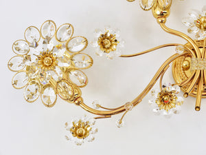 Big Ernst Palme Flowers Brass & Crystals Flower Wall Light Sconce, Palwa, 1970s