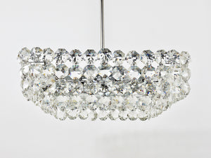 Grand lustre carré Bakalowits avec cristaux en forme de diamant, Autriche, années 1950