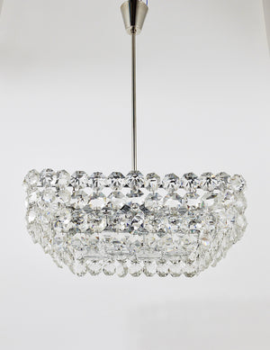 Grand lustre carré Bakalowits avec cristaux en forme de diamant, Autriche, années 1950