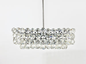 Grand lustre carré Bakalowits avec cristaux en forme de diamant, Autriche, années 1950