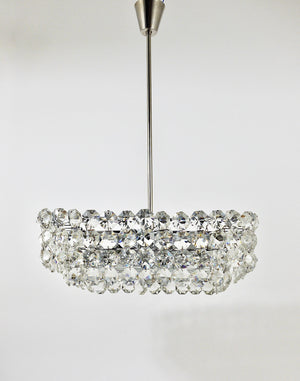 Grand lustre carré Bakalowits avec cristaux en forme de diamant, Autriche, années 1950
