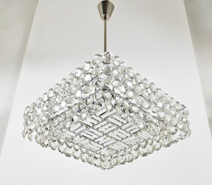 Grand lustre carré Bakalowits avec cristaux en forme de diamant, Autriche, années 1950