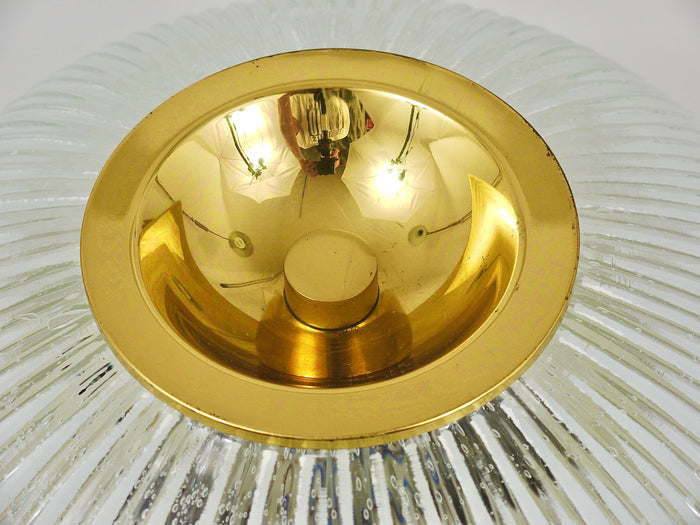Large Limburg Striped Glass & Brass Flushmount Ceiling Light, Germany, 1970s