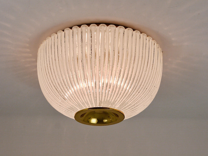 Large Limburg Striped Glass & Brass Flushmount Ceiling Light, Germany, 1970s