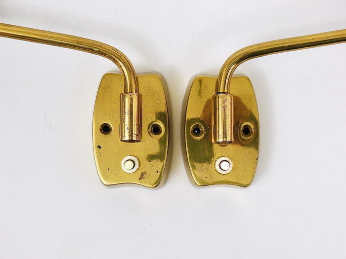 Stilnovo Style Pair Articulating Conical Brass Sconces, Wall Lights Italy, 1950s