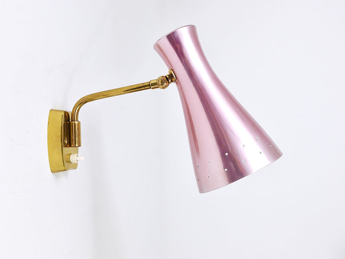 Stilnovo Style Pair Articulating Conical Brass Sconces, Wall Lights Italy, 1950s