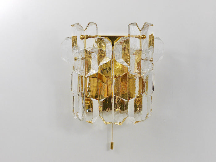 J. T. Kalmar Large Palazzo Midcentury Gilt Brass 6 Crystal Icicle Glass Scone