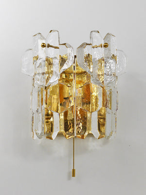 Grande applique Palazzo J. T. Kalmar Mid-Century en laiton doré, 6 verres de cristal Icicle