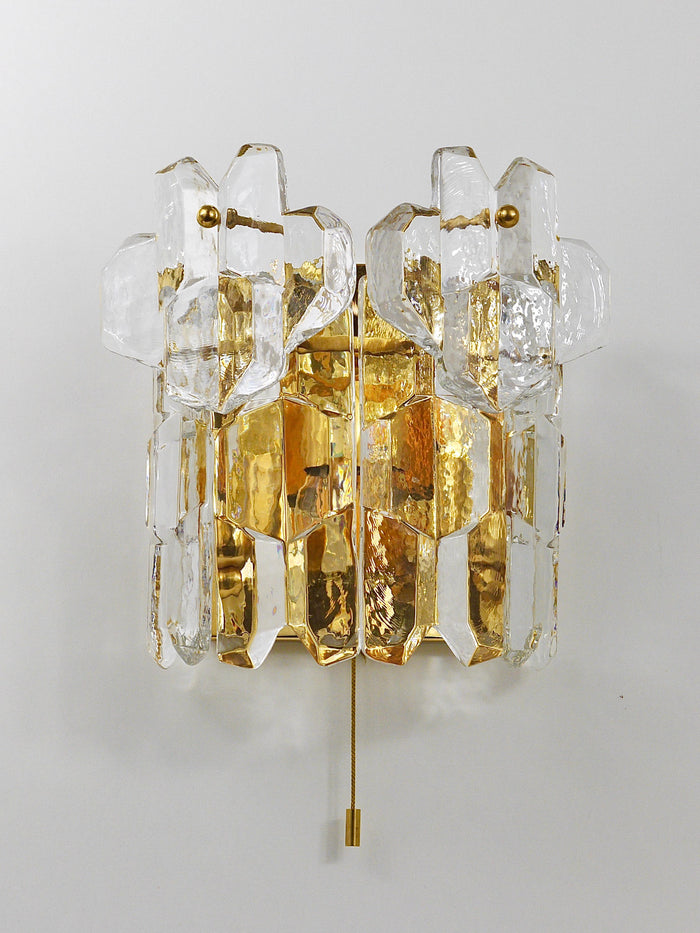 J. T. Kalmar Large Palazzo Midcentury Gilt Brass 6 Crystal Icicle Glass Scone