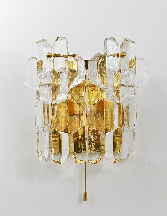 J. T. Kalmar Large Palazzo Midcentury Gilt Brass 6 Crystal Icicle Glass Scone