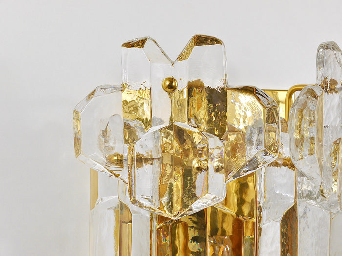 J. T. Kalmar Large Palazzo Midcentury Gilt Brass 6 Crystal Icicle Glass Scone