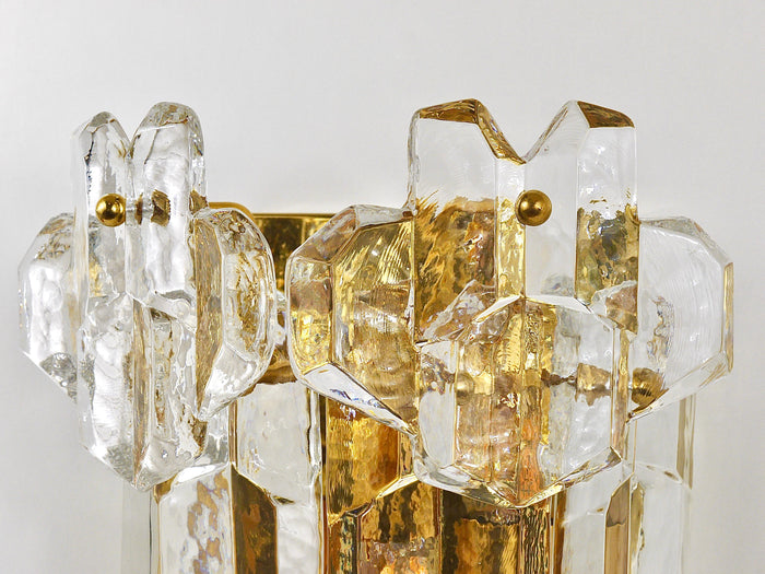 J. T. Kalmar Large Palazzo Midcentury Gilt Brass 6 Crystal Icicle Glass Scone
