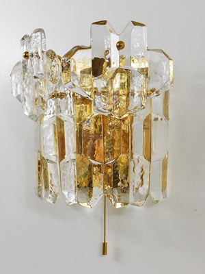 Grande applique Palazzo J. T. Kalmar Mid-Century en laiton doré, 6 verres de cristal Icicle