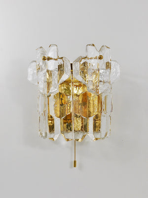 Grande applique Palazzo J. T. Kalmar Mid-Century en laiton doré, 6 verres de cristal Icicle