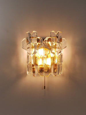 Grande applique Palazzo J. T. Kalmar Mid-Century en laiton doré, 6 verres de cristal Icicle