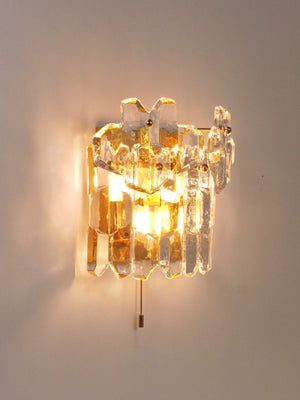 Grande applique Palazzo J. T. Kalmar Mid-Century en laiton doré, 6 verres de cristal Icicle