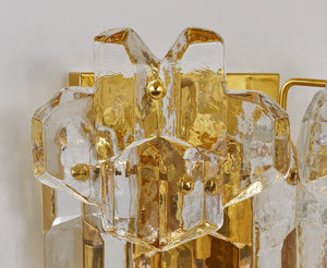 Grande applique Palazzo J. T. Kalmar Mid-Century en laiton doré, 6 verres de cristal Icicle