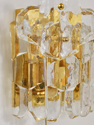 Grande applique Palazzo J. T. Kalmar Mid-Century en laiton doré, 6 verres de cristal Icicle