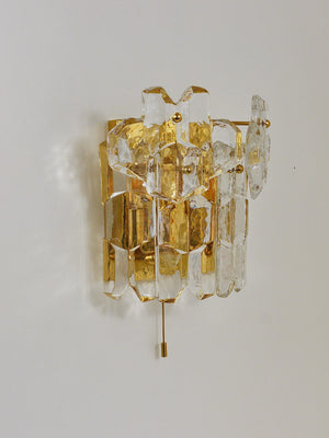 Grande applique Palazzo J. T. Kalmar Mid-Century en laiton doré, 6 verres de cristal Icicle