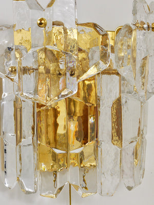 Grande applique Palazzo J. T. Kalmar Mid-Century en laiton doré, 6 verres de cristal Icicle