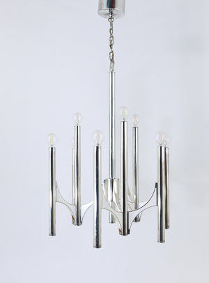 Gaetano Sciolari Sirius Silver Plated Mid-Century Chandelier, Lightolier, Italy