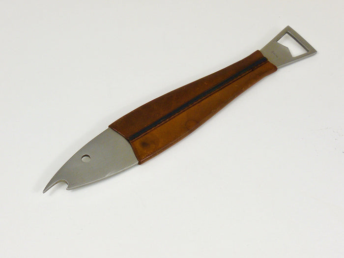Carl Auböck Neptune Fish Bottle Opener, Leather & Steel by Amboss Austria, 1950s