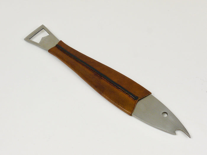 Carl Auböck Neptune Fish Bottle Opener, Leather & Steel by Amboss Austria, 1950s