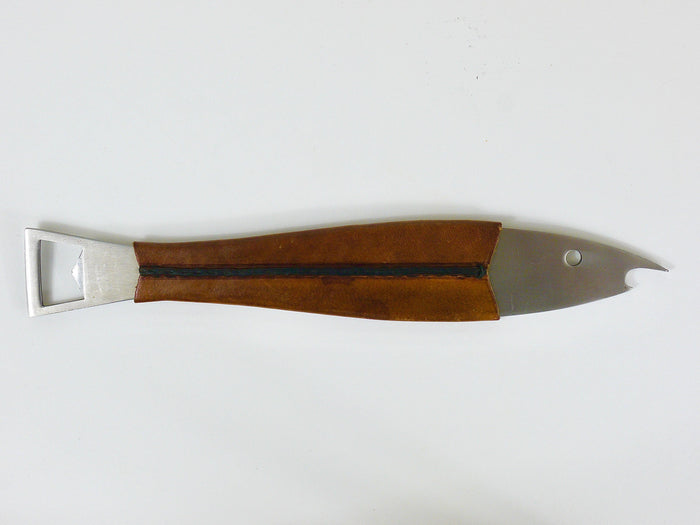 Carl Auböck Neptune Fish Bottle Opener, Leather & Steel by Amboss Austria, 1950s