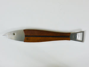 Carl Auböck Neptune Fish Bottle Opener, Leather & Steel by Amboss Austria, 1950s