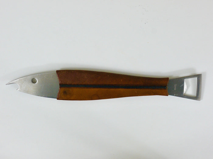 Carl Auböck Neptune Fish Bottle Opener, Leather & Steel by Amboss Austria, 1950s