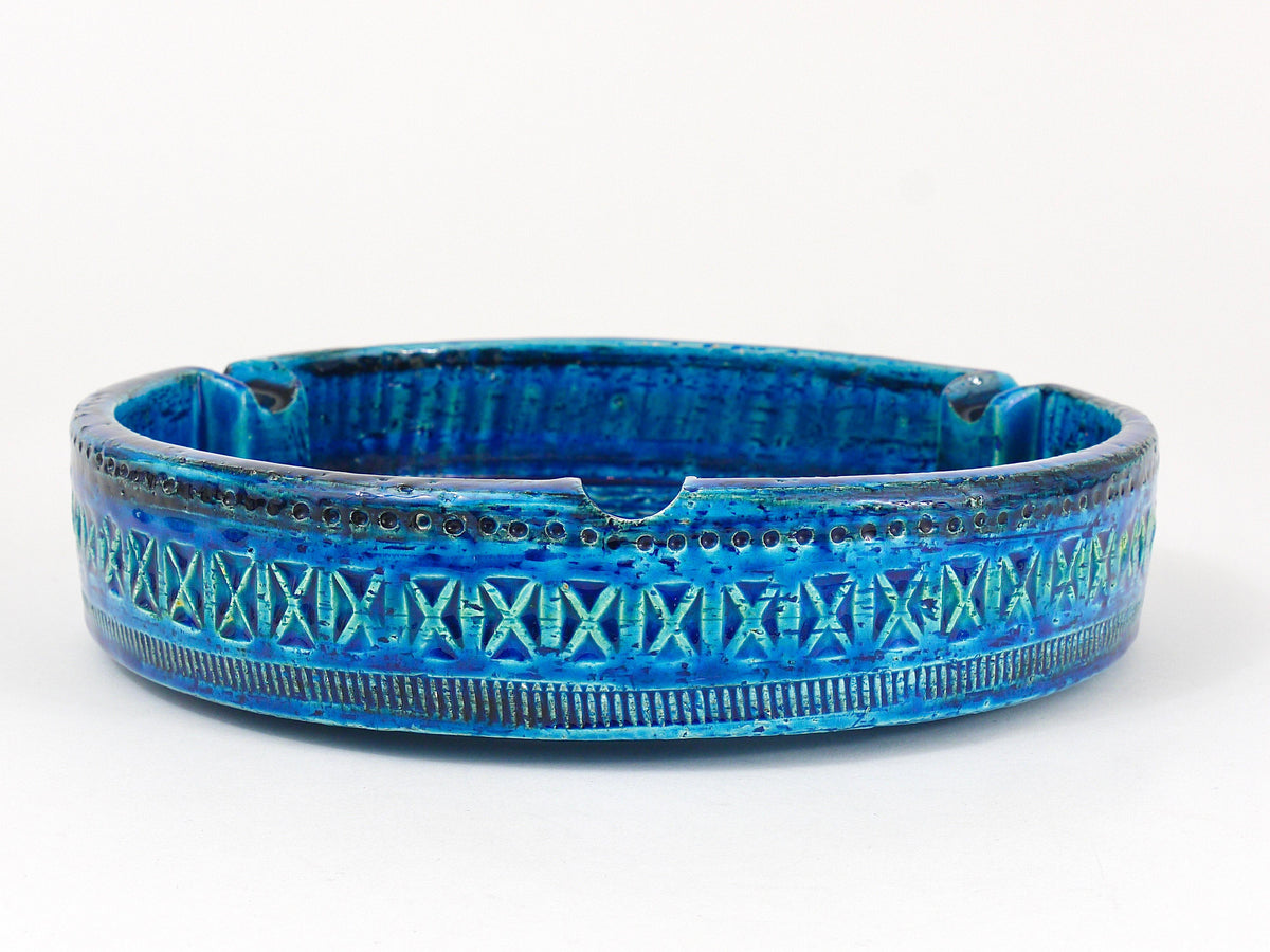 Posacenere rotondo Aldo Londi Bitossi molto grande, smaltato Rimini blue, Mid-Century, anni 1950