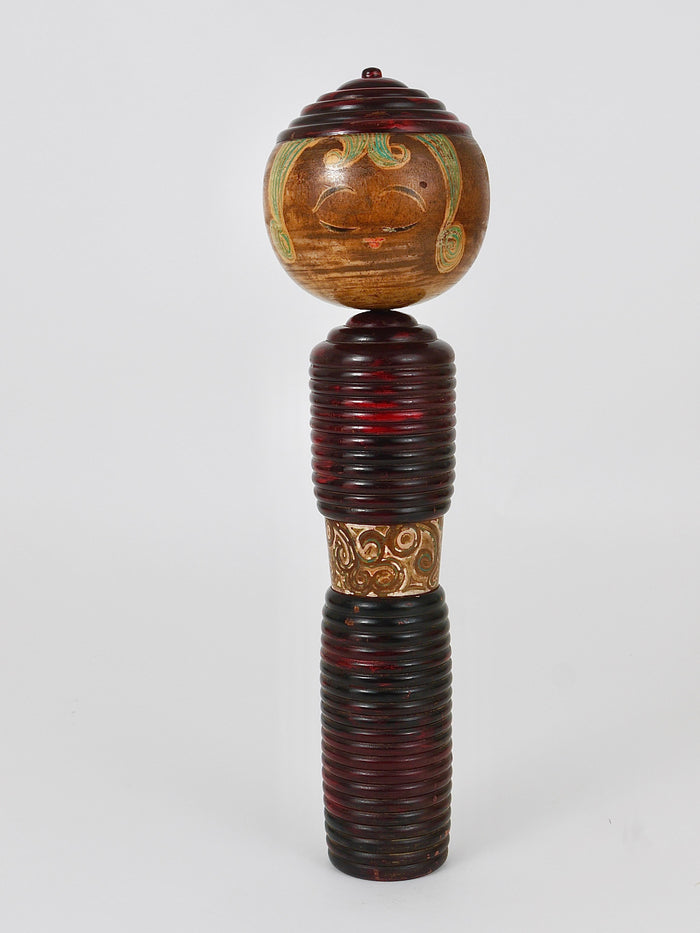 Decorative Kokeshi Doll Sculpture from Northern Japan, Hand-Painted, Signed