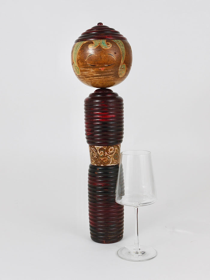 Decorative Kokeshi Doll Sculpture from Northern Japan, Hand-Painted, Signed