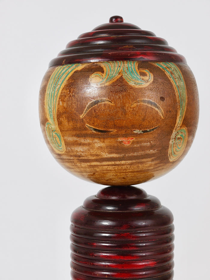 Decorative Kokeshi Doll Sculpture from Northern Japan, Hand-Painted, Signed