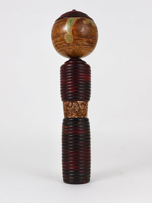 Decorative Kokeshi Doll Sculpture from Northern Japan, Hand-Painted, Signed